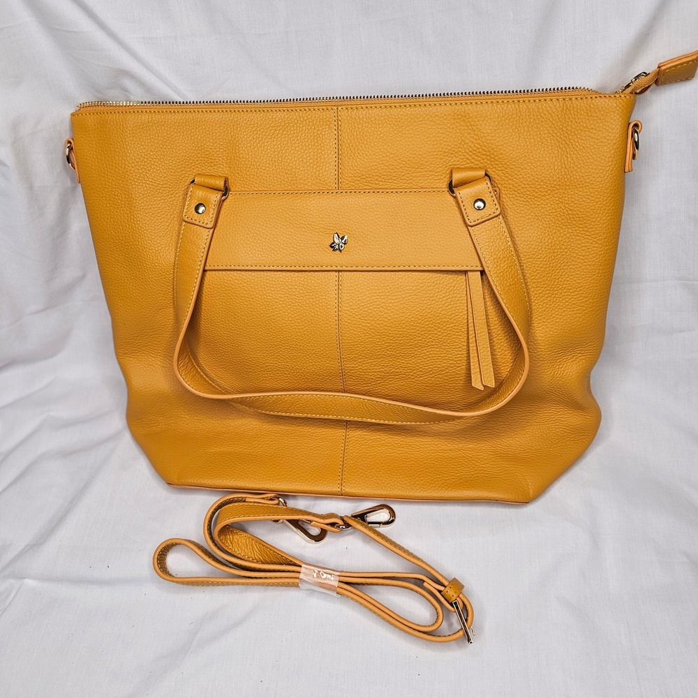 Orla Delphine Eden Leather Tote Mustard Yellow Large Crossbody Shoulder Work Bag